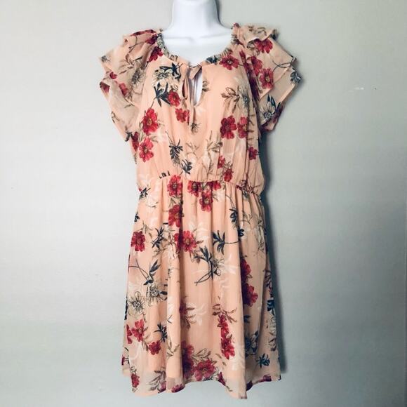 NEW Xhilaration Women's M Floral Pink Flowy Dress Chiffon Spring - Picture 4 of 12